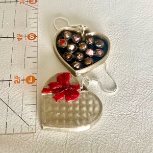 Heart chocolate box earrings/valentine hearts with silver hooks image 2
