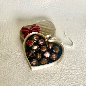 Heart chocolate box earrings/valentine hearts with silver hooks image 4