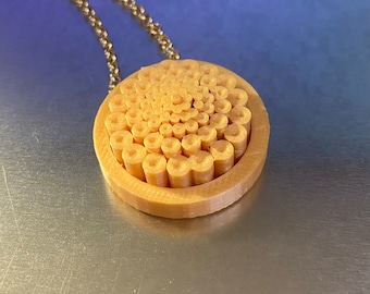 Geometric pendant and earring set in gold color PLA /3d printed inspired by chrysanthemums/ gifts for her/ unique gifts