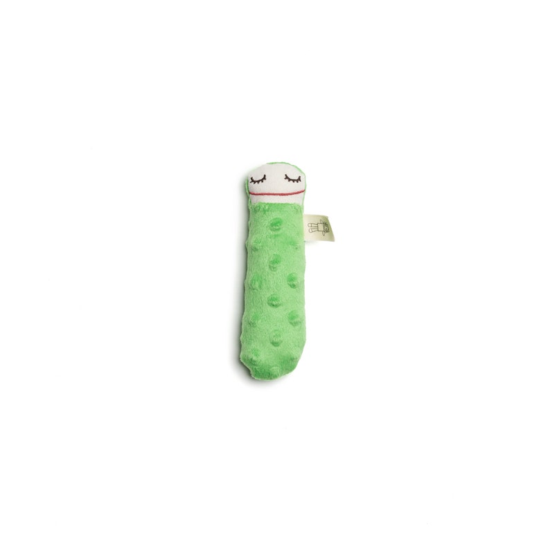Handmade Pickle Rattles, soft and textured veggie, plushie for baby shower and birthday gift image 2