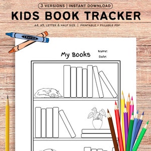 Rastreador de lectura para niños, estantería para colorear, libros que he leído, registro de lectura imprimible, registro de lectura, tamaño A4/A5/carta/medio, descarga instantánea en PDF