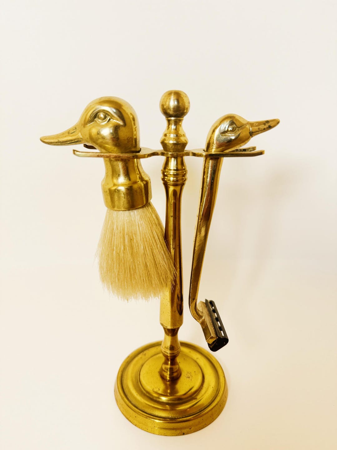 Vintage Brass Duck Razor and Brush Set - Etsy