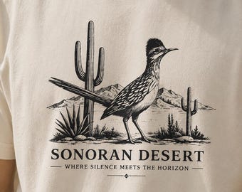 Maglietta Sonoran Desert Roadrunner, maglietta vintage con cactus e fauna selvatica del sud-ovest