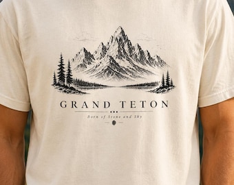 Maglietta vintage da montagna del Parco Nazionale di Grand Teton, maglietta da escursionismo e attività all'aperto del Wyoming