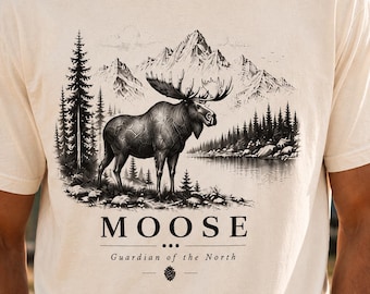 Maglietta vintage con motivo alci e grafica naturalistica di montagna, abbigliamento outdoor Comfort Colors®