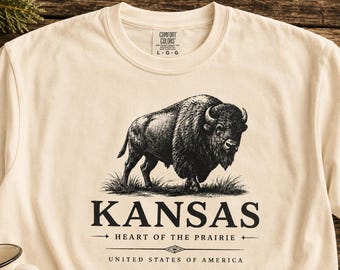 T-shirt con grafica del bisonte del Kansas, maglietta vintage con animali selvatici delle praterie occidentali