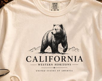 Maglietta con orso della California, maglietta grafica vintage a tema natura selvaggia, t-shirt per attività all'aperto a tema natura.