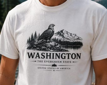 Maglietta con grafica dell'aquila calva dello Stato di Washington, maglietta da esterno per la natura e la montagna.