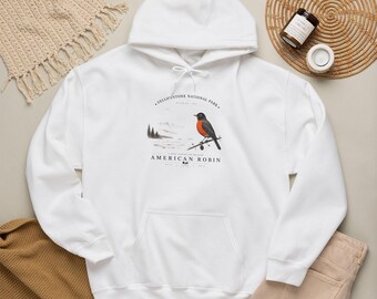 Felpa con cappuccio illustrata con il pettirosso americano / Felpa con stampa di uccelli della natura