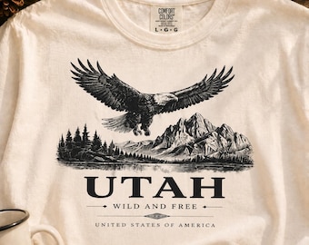 Maglietta con grafica Utah Eagle Mountain, in cotone pesante Comfort Colors