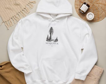 Felpa con illustrazione di una sequoia / Felpa con grafica minimalista a tema foresta