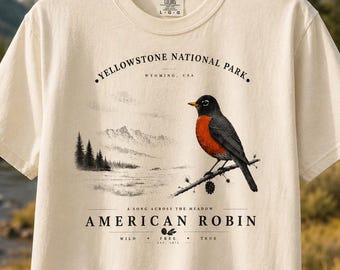 Maglietta Comfort Colors con pettirosso americano del Parco Nazionale di Yellowstone, maglietta con animali selvatici e natura.