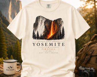 Maglietta Yosemite Firefall, maglietta vintage con fotografia naturalistica, maglietta Comfort Colors