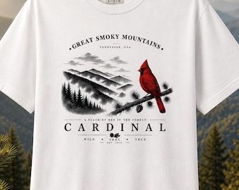 Maglietta con cardinale delle Smoky Mountains, maglietta vintage con animali selvatici e natura.