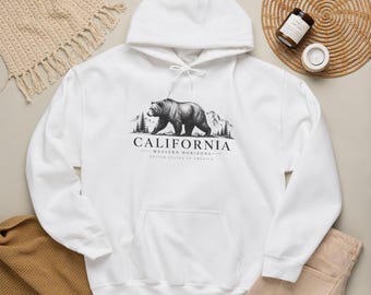 California Bear Hoodie | Vintage Mountain Graphic, Nature State Pride