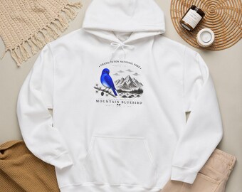 Bluebird Mountain Illustration Hoodie | Mountain Bliss Nature Design