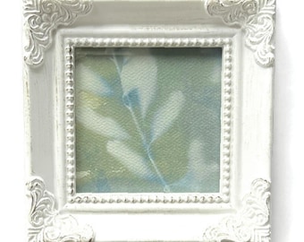 Small Framed 3x3 Cyanotype of Leaves, one of a kind original artwork