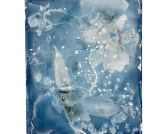 Cyanotype of Flowers, one of a kind original artwork on stretched canvas