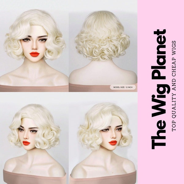 Curly Wavy Platinum Blonde Bob Wig, 12 Inch Short Pixie Cut Wigs, Platinum Blonde Lace Front Wig, Golden Short Hair, Wigs for Women