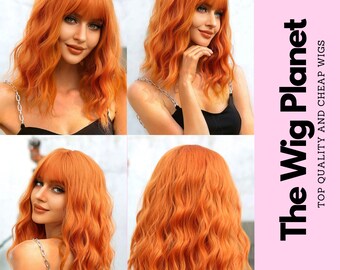 Orange Wig Short Curly Wigs with Bangs, Synthetic Heat Resistant Wig for Women, Short Curly Synthetic Orange Wig, Costume Wigs, Orange Wigs