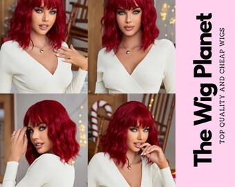Red Synthetic Heat Resistant Wigs, Bob Curly Wave Wig, Short Wave Red Wig, Woman Wig, Cosplay Party Wig, Wig With Bangs, Gift For Her