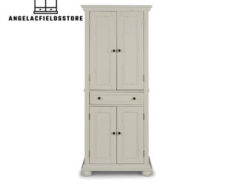 High Wide White Cabinet: Featuring Drawer and Adjustable Shelves.