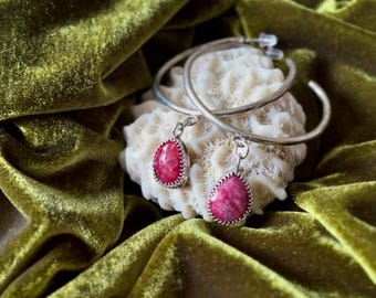 Sterling Silver Ruby Drop Hoops