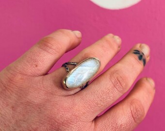 Rainbow Moonstone & Sterling Silver Ring 8
