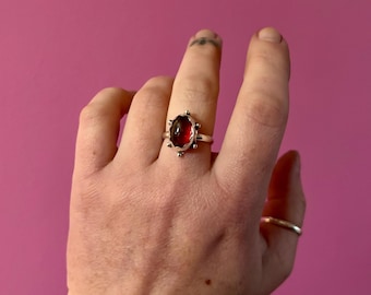 Garnet & Sterling Silver Ring 8.75