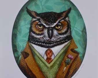 Owl portrait print by Elizabeth Foster 8x10