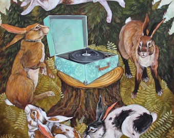 Rabbit Record Player art print