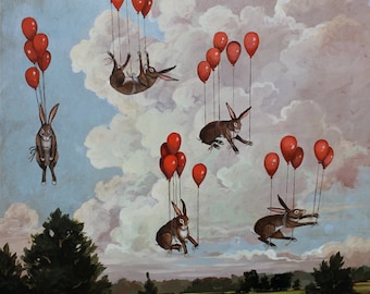 Balloon Bunnies by Elizabeth Foster art print