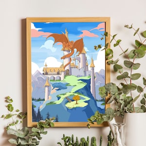 Ilustración de hada, dibujo de un dragón, formato A3 - dibujo para niños