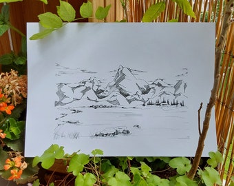 Illustration - Berglandschaft in Tinte