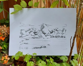 Illustration - Paysage de montagne à l'encre