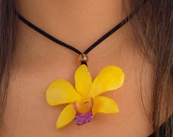 Yellow Purple Hanami Orchid Necklace