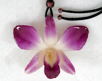 Purple-White Dendrobium Orchid Necklace