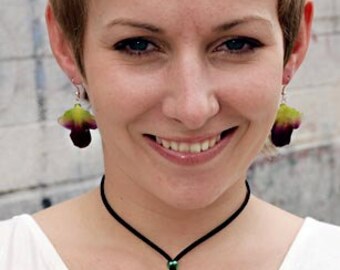 Purple-Green Orchid Necklace and Earrings set