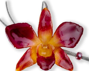 Purple-Yellow Dendrobium Orchid Necklace
