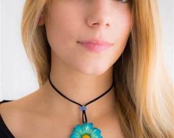 Blue Chrysanthemum Necklace