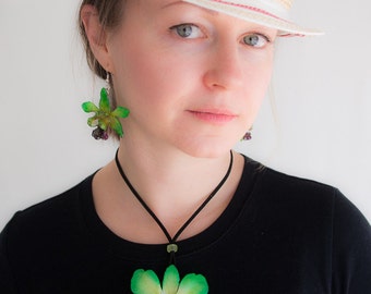 Green-Purple Orchid Necklace and Earrings set