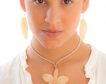 White Sakura Orchid Necklace and Earrings set