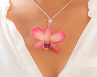 Pink White Hanami Orchid Necklace