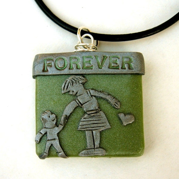 FOREVER pendant for Mother (in sage green 1 child) on leather cord