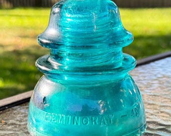 Vintage Hemingray No. 42 Glass Insulator - Aqua Blue Green, 4" Tall - CD154