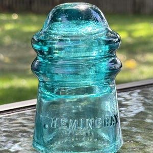 Vintage Hemingray No. 9 Single Petticoat Insulator - Aqua Green Telegraph Telephone Pole Insulator