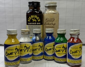 Vintage Lot of 1oz / 4oz bottles - Tandy Leather Co , Omega , Fiebings