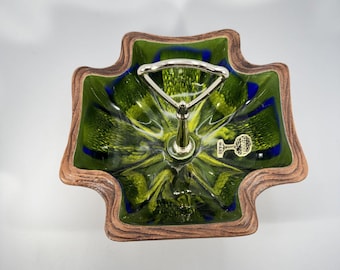 Plato para dulces y frutos secos Sequoia Ware – Esmalte con efecto goteo verde y azul, estilo moderno de mediados de siglo, cerámica californiana
