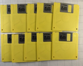 New Lot of 10 3.5" Yellow Floppy Disks - MS-DOS FAT Format 1.44Mb