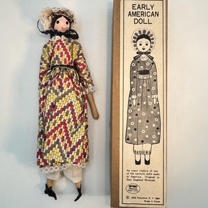 1970s Shackman Early American Doll Replica - Wooden, Cloth, Museum Gift Shop - In Original Box